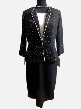 Danny & Nicole Black Polka Dot Peplum Blazer with White Piping